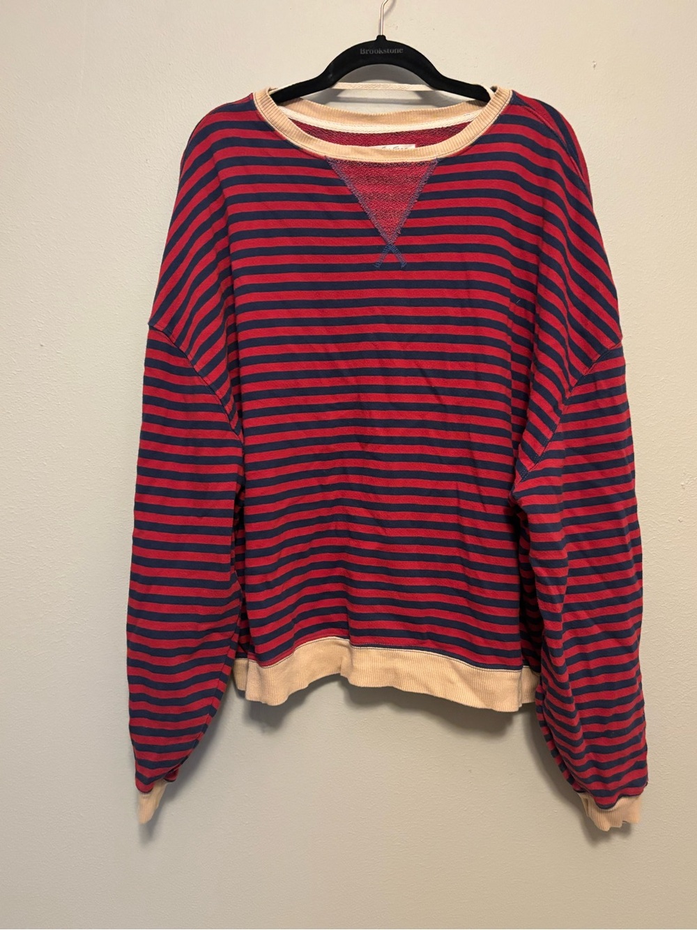 Free People Striped Pullover Sweatshirt in Burgundy and Navy - Picture 4 of 7